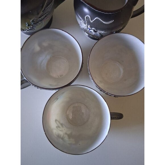 Vintage Japanese Dragon Tea Set Sugar Bowl Creamer 3 Cups  Hand-Painted Moriage - Picture 9 of 16